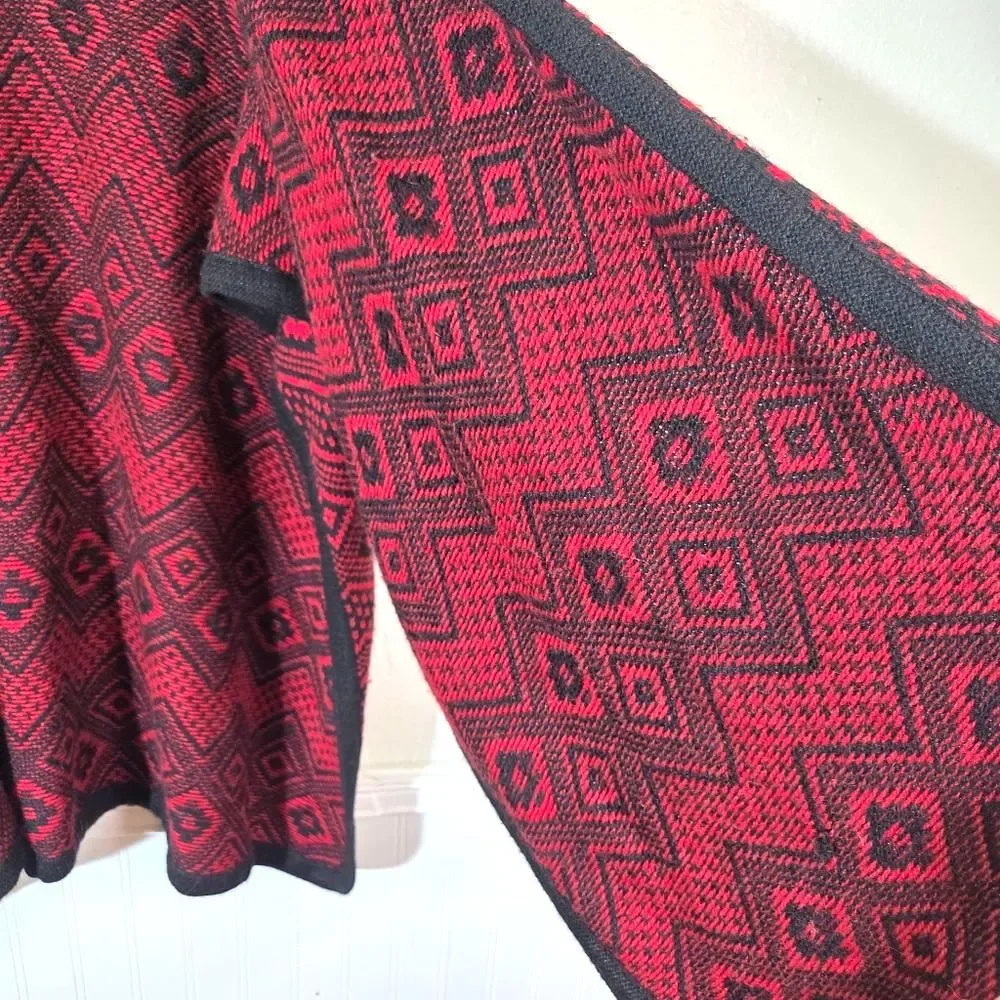 Alpafina Alpaca Shawl Wrap Red Black Geometric Poncho Cape One Size Peru